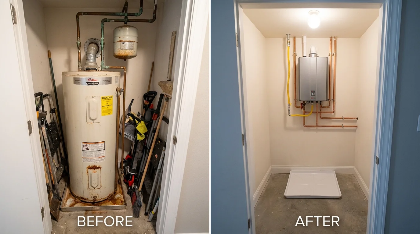 Tank water heater versus wall-mounted tankless unit comparison for Oglala, SD homeowners